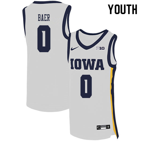 2020 Youth #0 Michael Baer Iowa Hawkeyes College Basketball Jerseys Sale-White - Click Image to Close